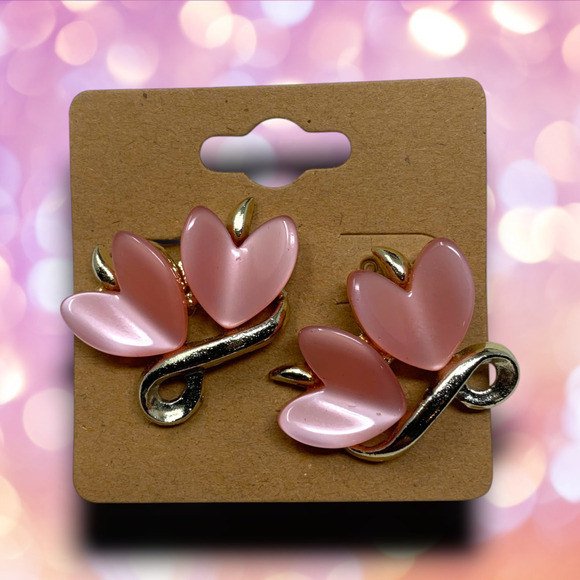 Vintage 1970s Pink Acrylic Hearts Screw Back Earrings New Wave Avant Garde - Picture 4 of 5